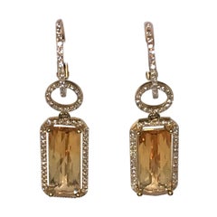 Pendants d'oreilles en diamants et citrine 14 carats