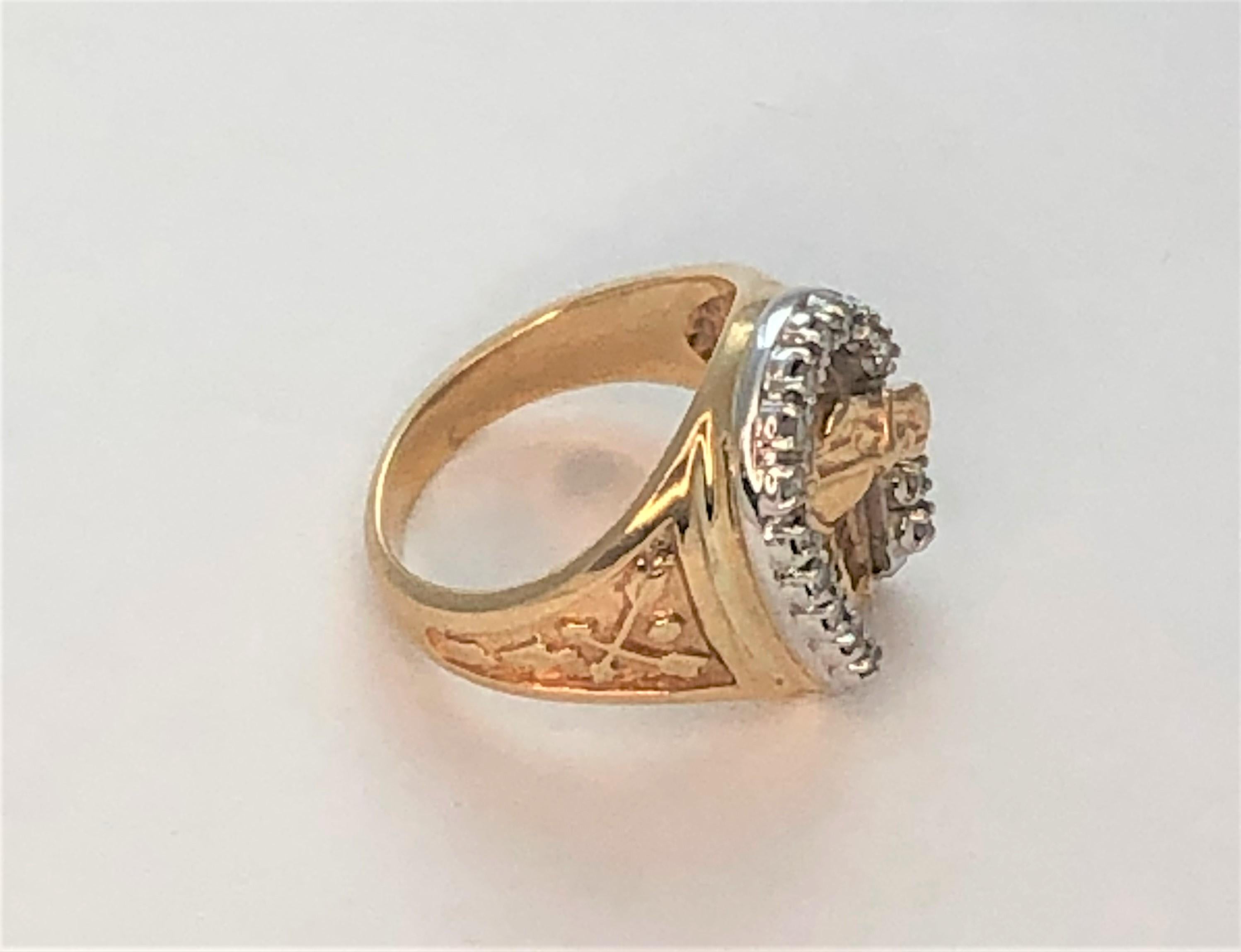 Men's Yellow Gold Plated Horseshoe Ring With Clear Cubic Zirconia – 14k Rhodium Finish, Sizes 10-15.5