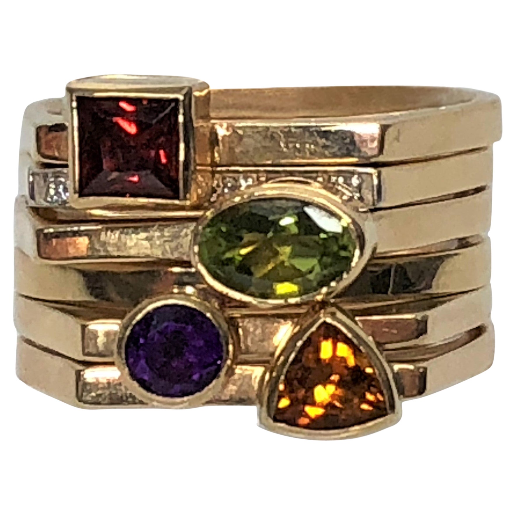 14KY Gemstone Stackable Ring Set