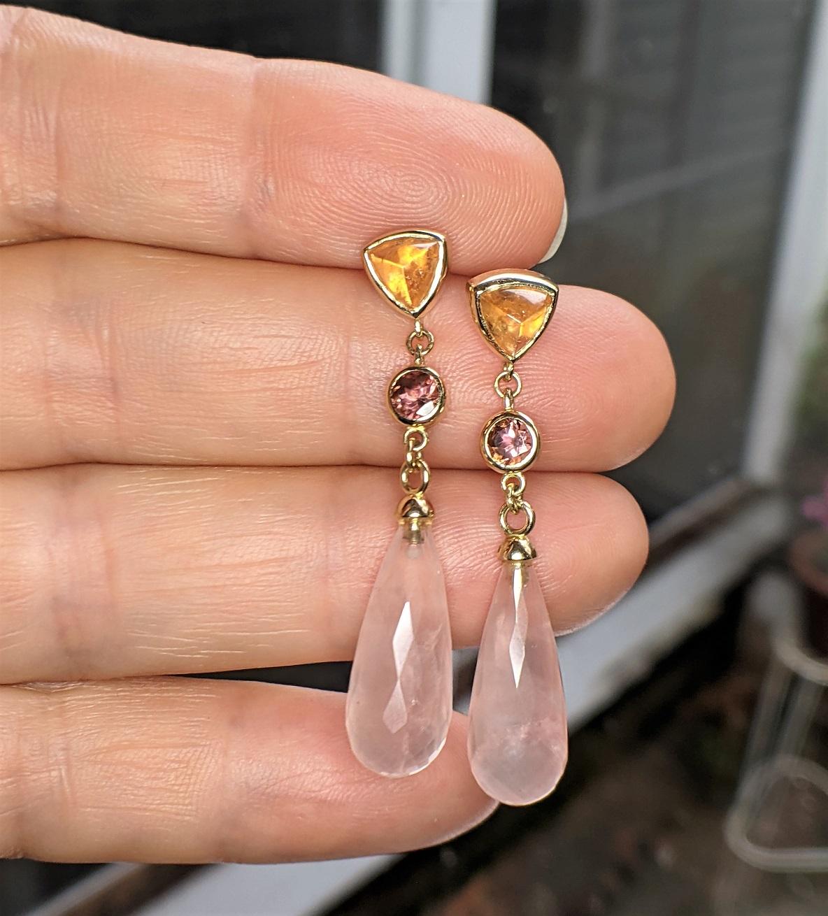 3/4 CTW Oval Pink Quartz Drop/Dangle Earrings in .925 Sterling Silver with  18K Rose Gold Plating - #BMS170359 - Bijoux Majesty