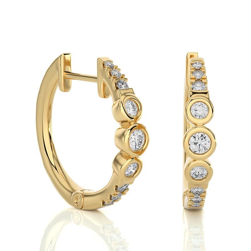 Round Cut 14KY Gold - Modern  Diamond Huggie Earrings. (0.23 Ct) For Sale