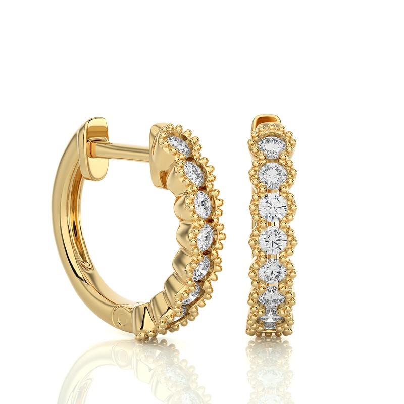 14KY Gold  Antique  Diamond Huggie Earrings. (0.37 Ct)
14KY Gold Antique Diamond Huggie Earrings: A fusion of timeless elegance and vintage allure. Crafted in luxurious 14-karat yellow gold, these exquisite huggie earrings feature delicate milgrain