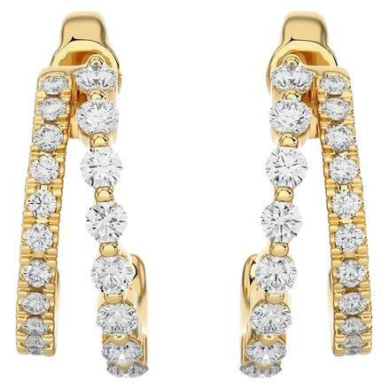 14KY Gold - Modern Two-Row Split Diamond Huggie Earrings. (0.38 Ct) For Sale