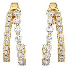 14KY Gold - Moderne zweireihige Huggie-Ohrringe mit geteilten Diamanten (0,38 Karat)