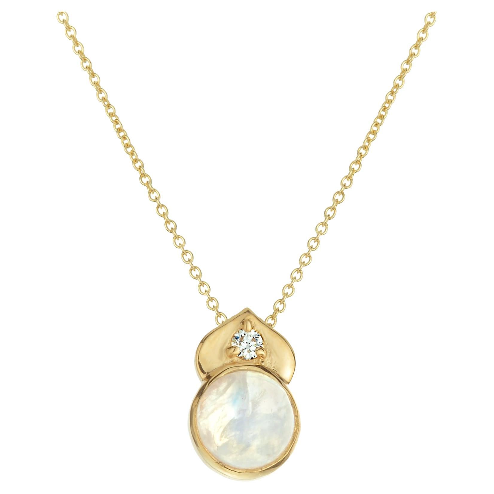 14KY Gold Moonstone and Diamond Pendant Necklace For Sale