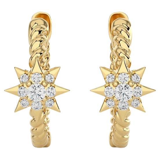 14KY Gold -Single Star Diamond Huggie Earrings (0.09 Ct). For Sale
