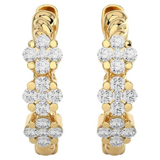 14KY Gold - Three Flower  Huggie Earrings (0.21 Ct). For Sale