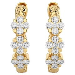 14KY Gold - Three Flower  Huggie Earrings (0.21 Ct).