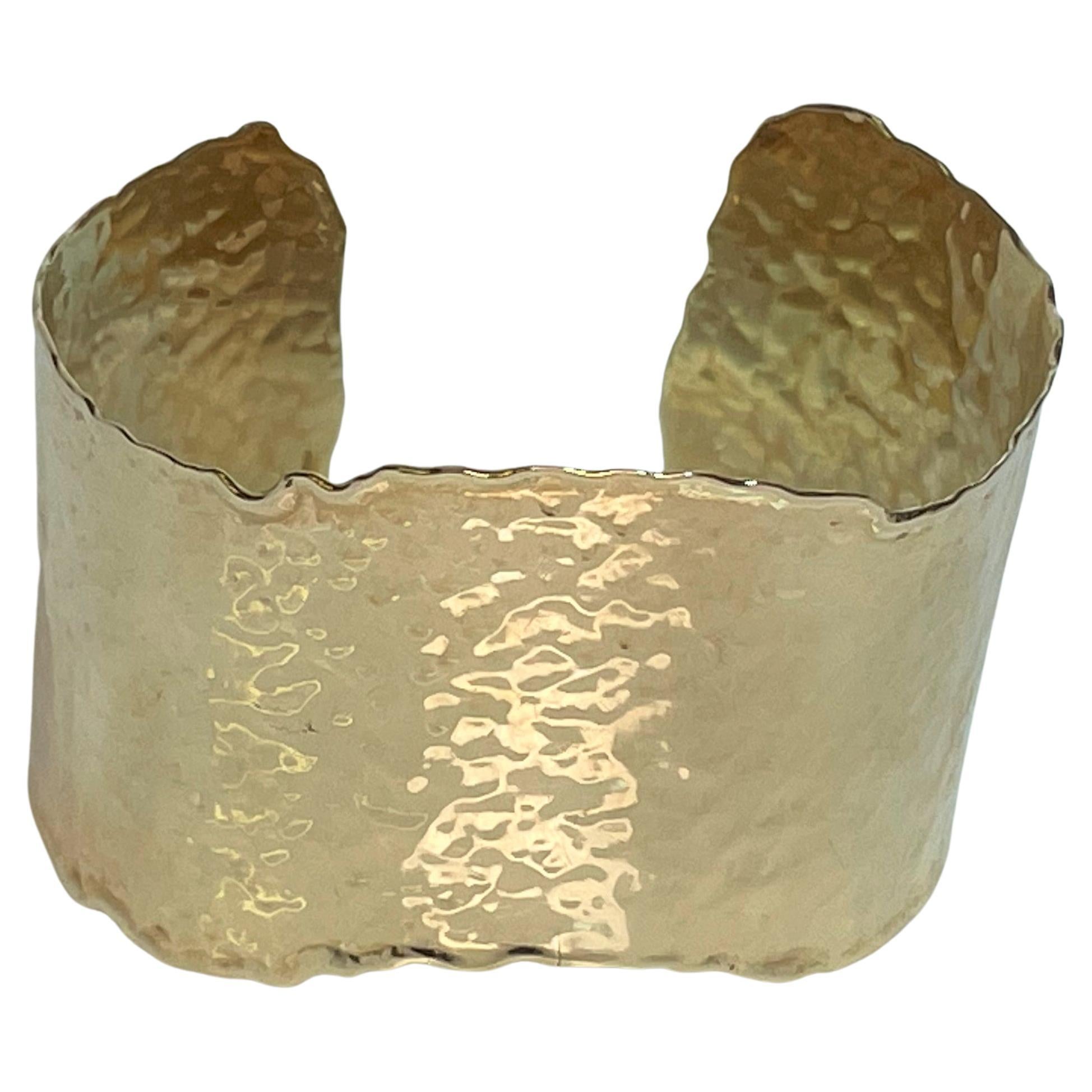 14KY Hammered Curved Cuff Bracelet For Sale