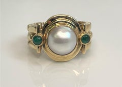 14KY Mabe Pearl and Emerald Ring