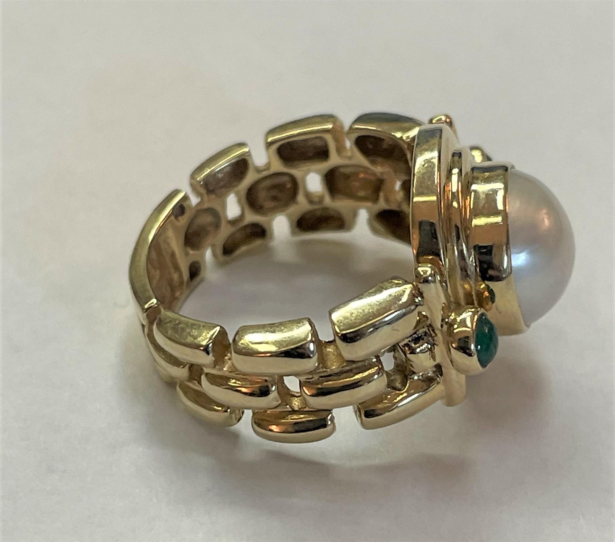14KY Mabe Perlen- und Smaragd-Ring im Zustand „Hervorragend“ im Angebot in Cincinnati, OH