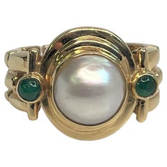 14KY Mabe Pearl and Emerald Ring