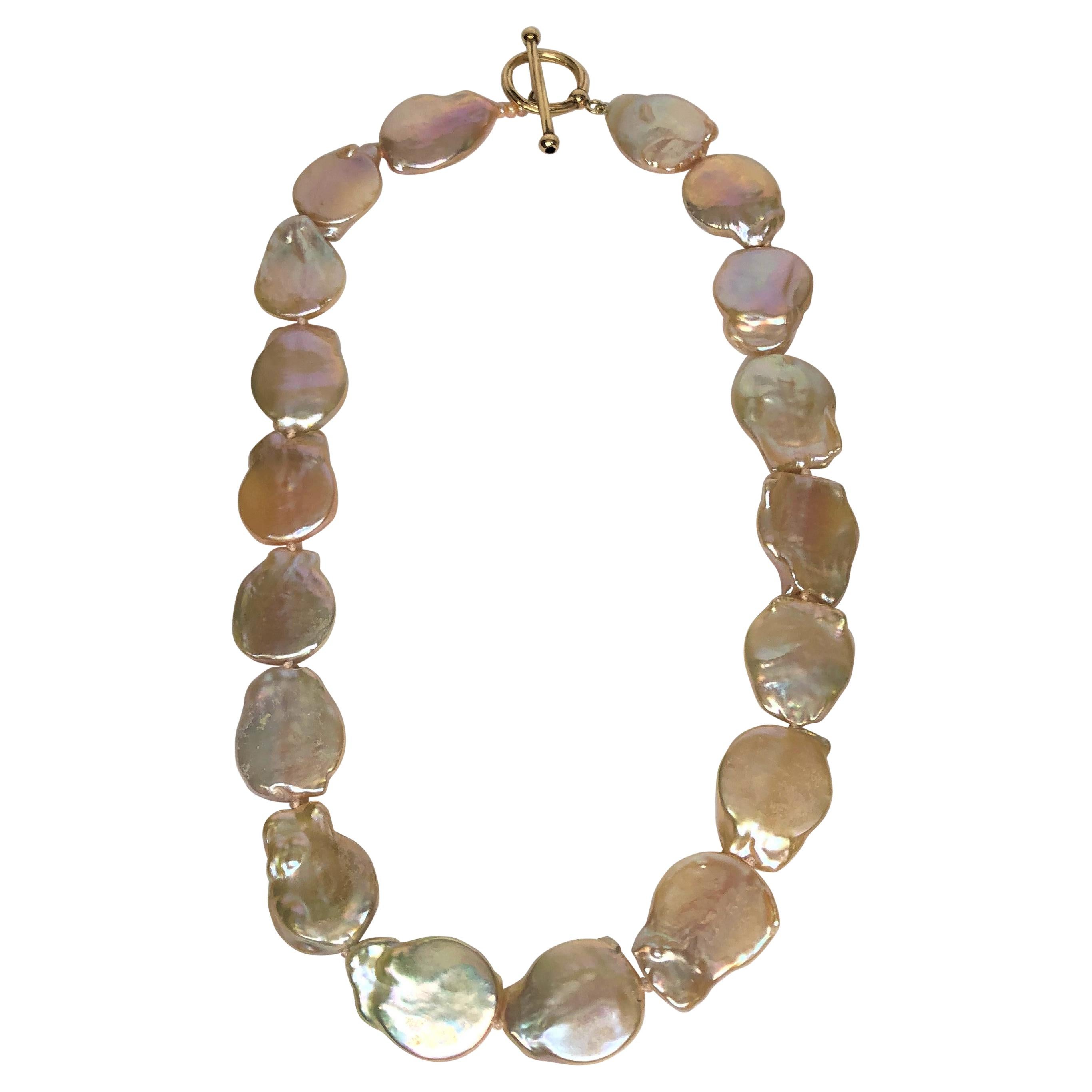 14KY Peach Coin Pearl Knotted Necklace For Sale