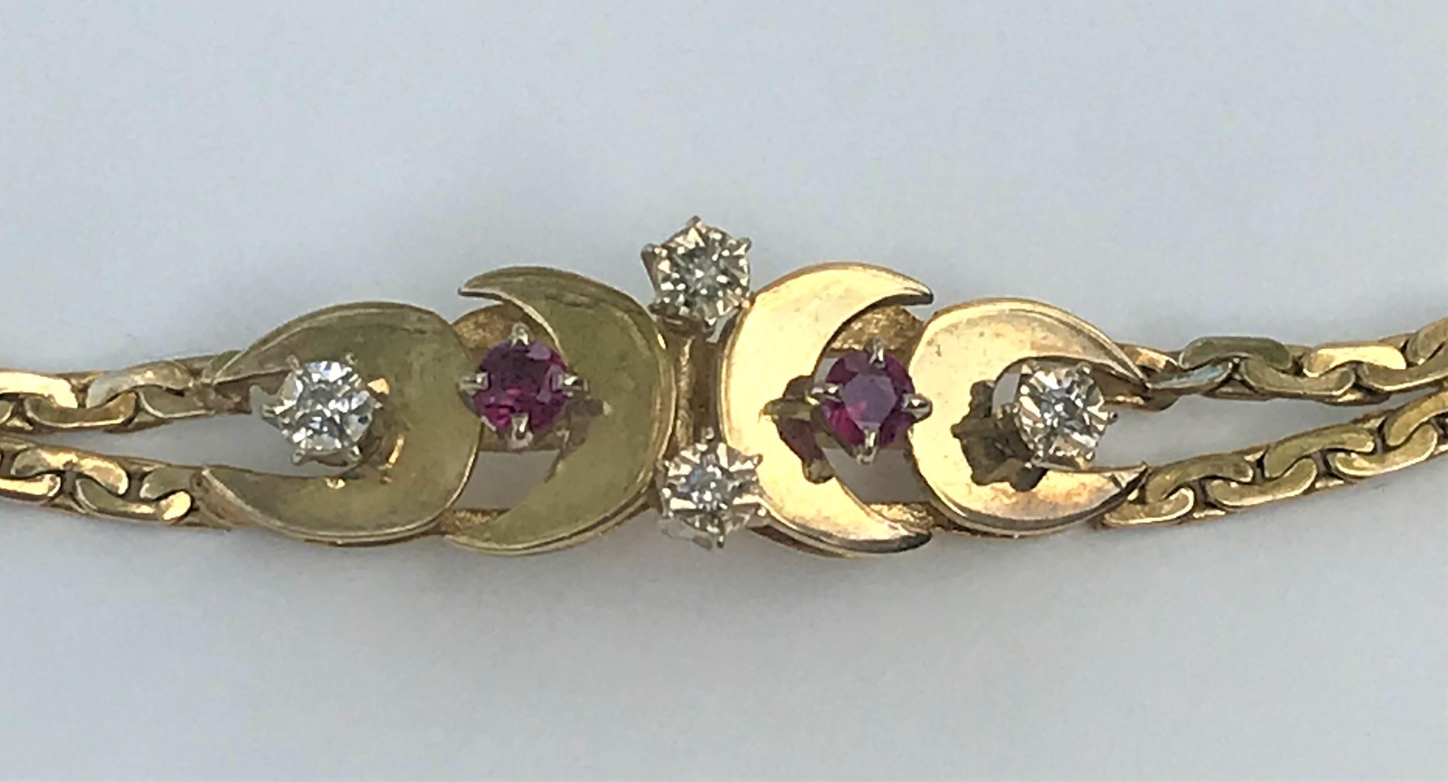 Round Cut 14 Karat Yellow Gold Ruby Diamond Bracelet