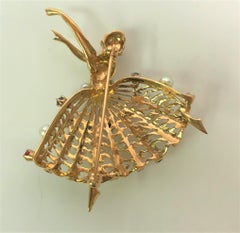 14KY Ruby, Sapphire, Pearl Ballerina Brooch