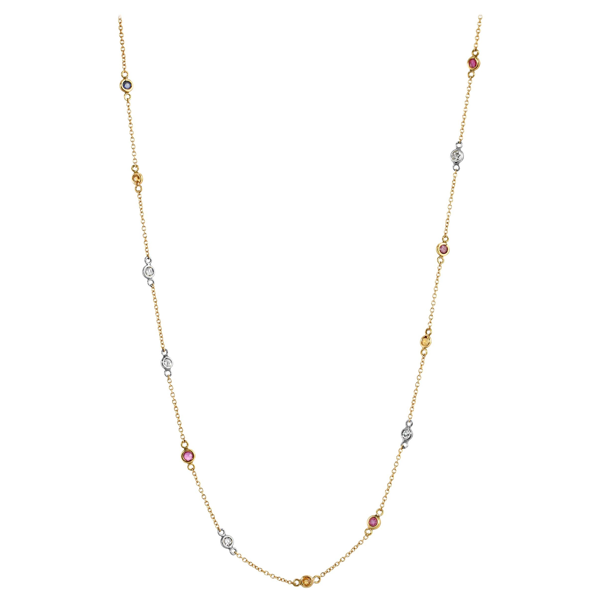 14KYG Diamond and Multi Color Necklace