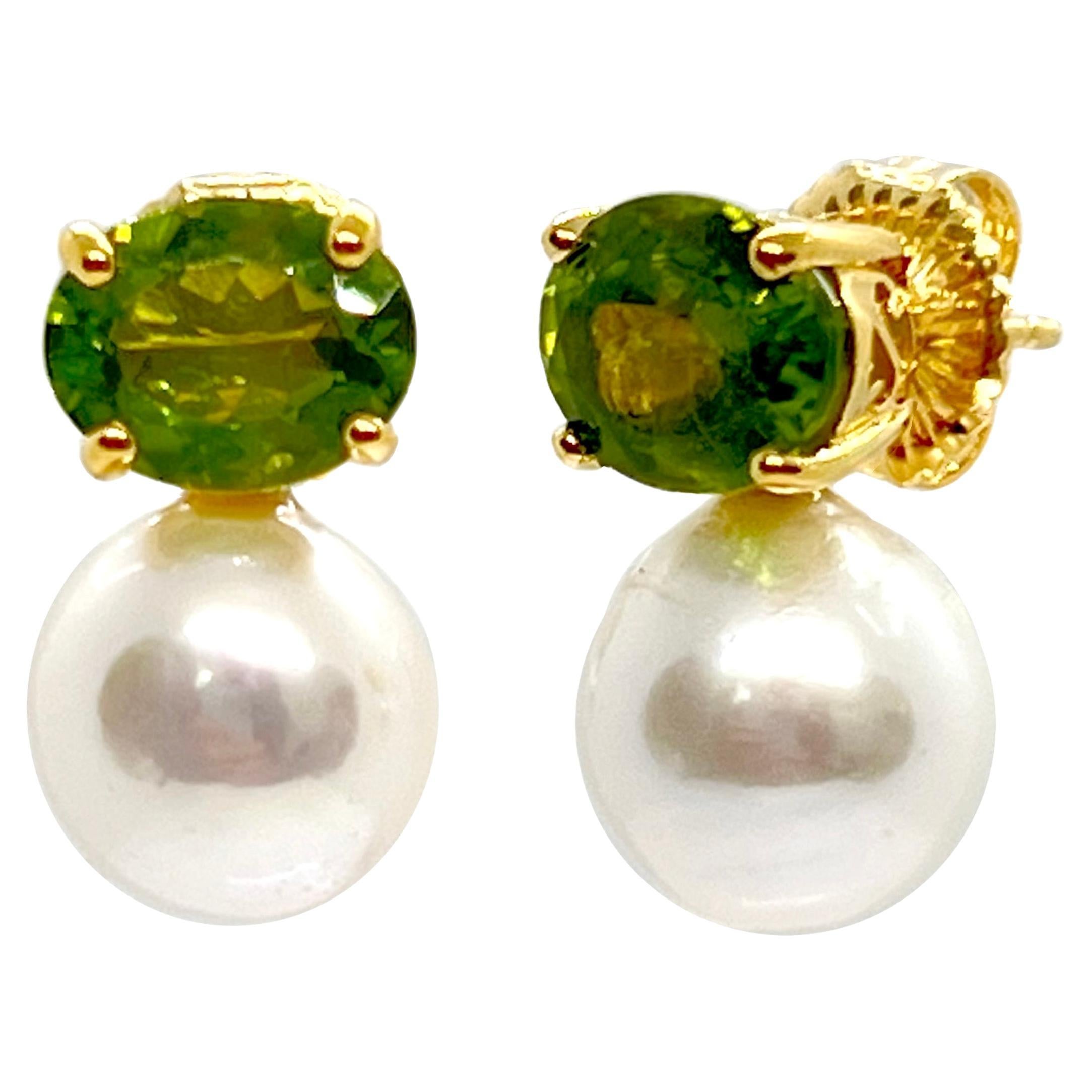 14kYG Peridot and Cultured Pearl Drop Earrings