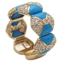 14KYG, Zuri Ring with Turquoise and Natural Round Diamonds , USA
