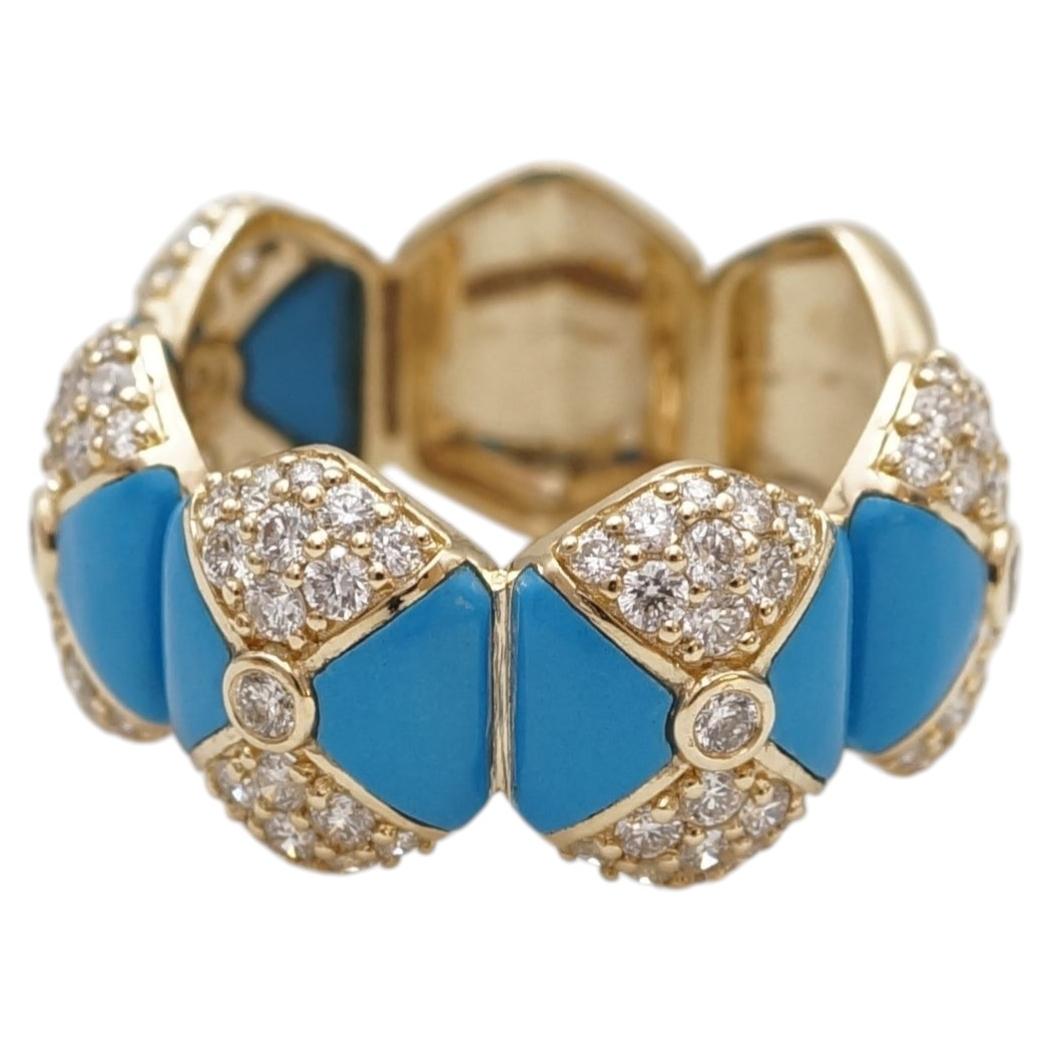 14KYG, Zuri Ring with Turquoise and Natural Round Diamonds , USA
