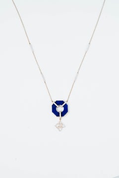 14KYG, SĀMAÁ Signature Collection Necklace, Natural Diamonds and Lapiz lazuli