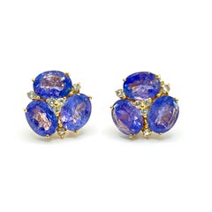 14k Yellow Gold Triple Oval Tanzanite Stud Earrings