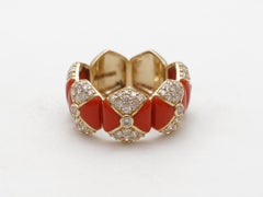 14KYG, Zuri Ring with Coral and Natural Round Diamonds , USA