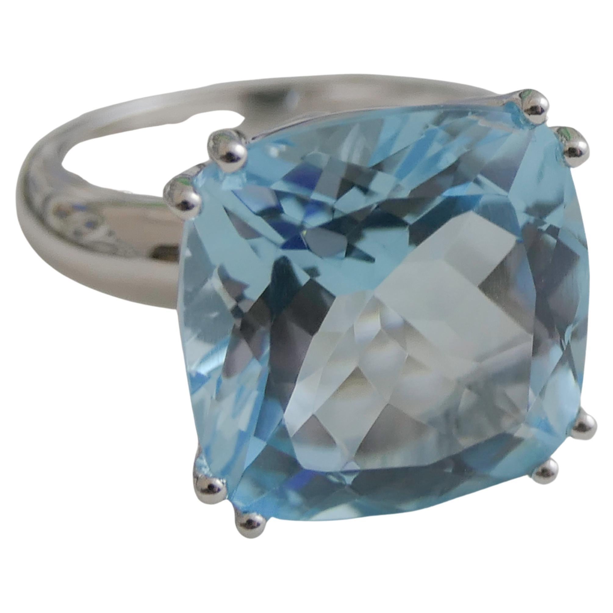 14mm   Blue Topaz Sterling Silver Cocktail Statement Ring