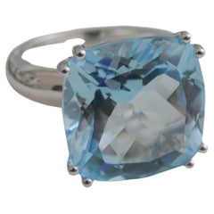 14mm   Bague de cocktail en argent sterling avec topaze bleue