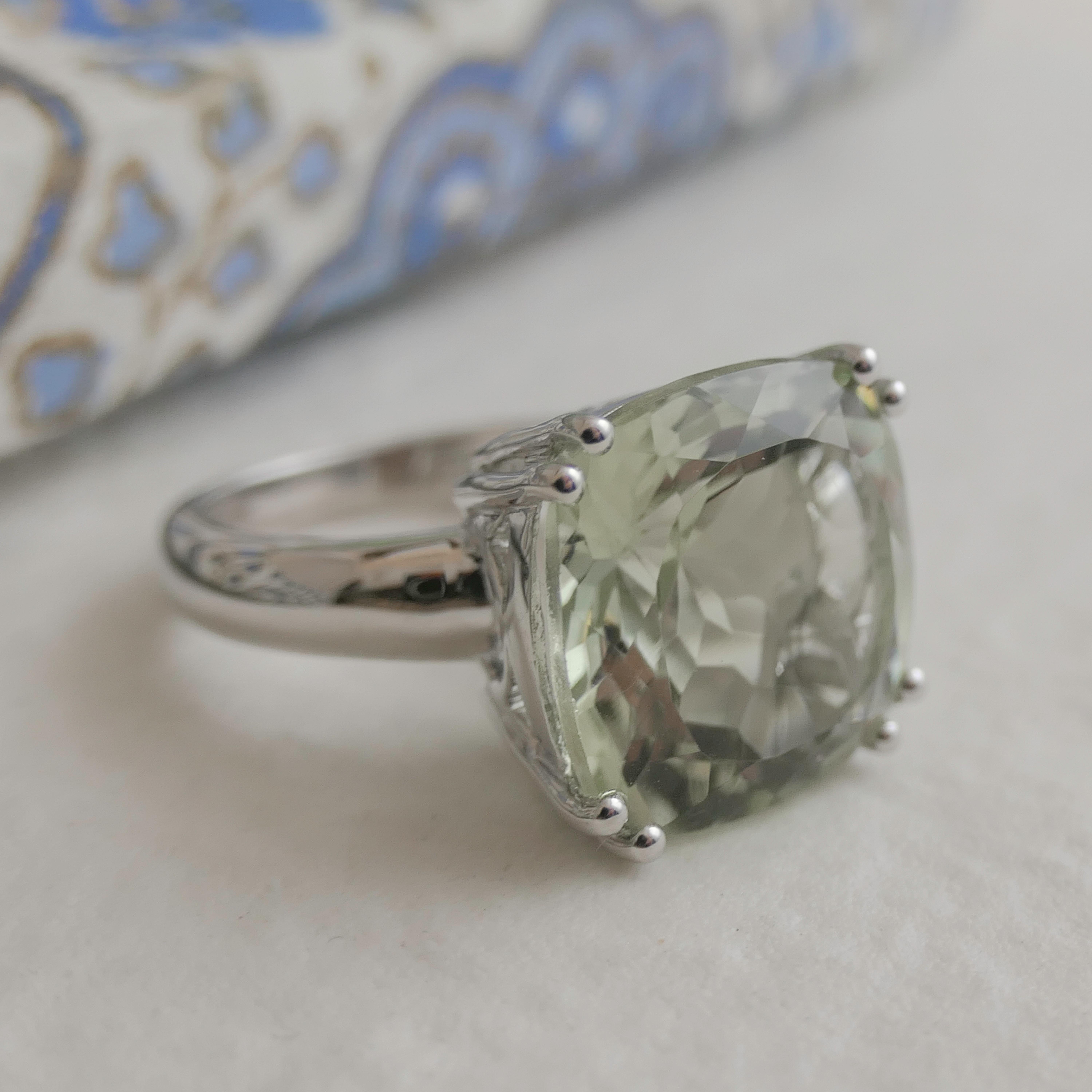 14 mm  Anello con dichiarazione di cocktail in argento sterling con ametista verde in vendita 2