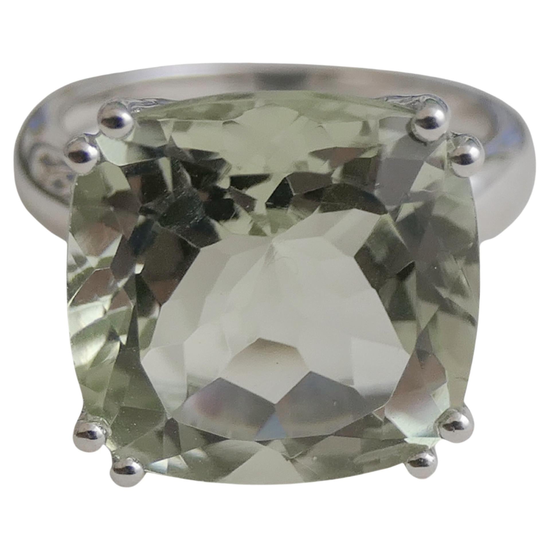 14mm  Green Amethyst Sterling Silver Cocktail Statement Ring