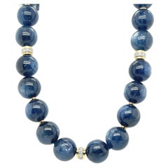 14mm Kyanite Bead and 18k Gold Necklace with Diamond Rondelles, 18 Inches 