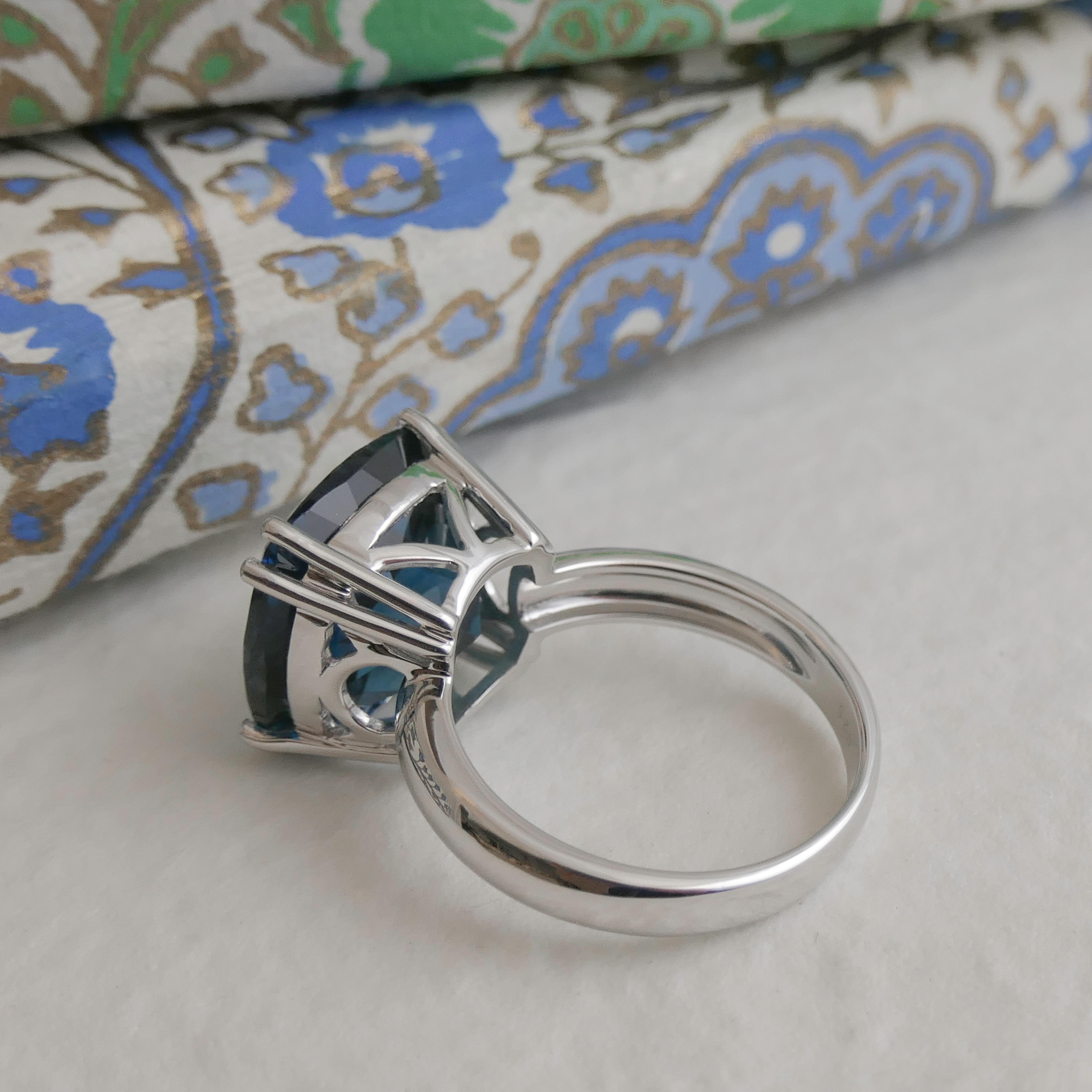 Women's 14mm London Blue Topaz Sterling Silver Cocktail Statement Ring For Sale