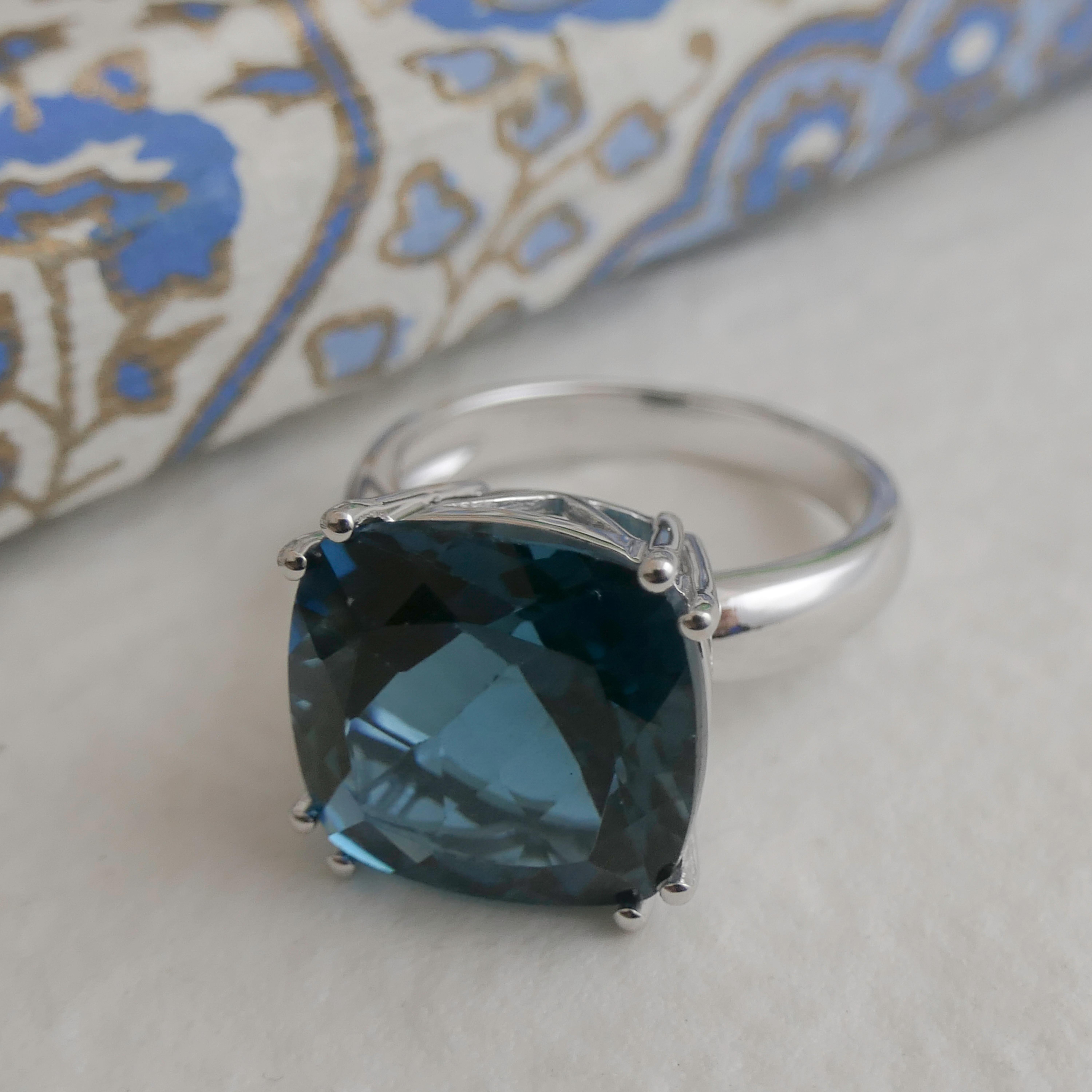 14mm London Blue Topaz Sterling Silver Cocktail Statement Ring For Sale 1