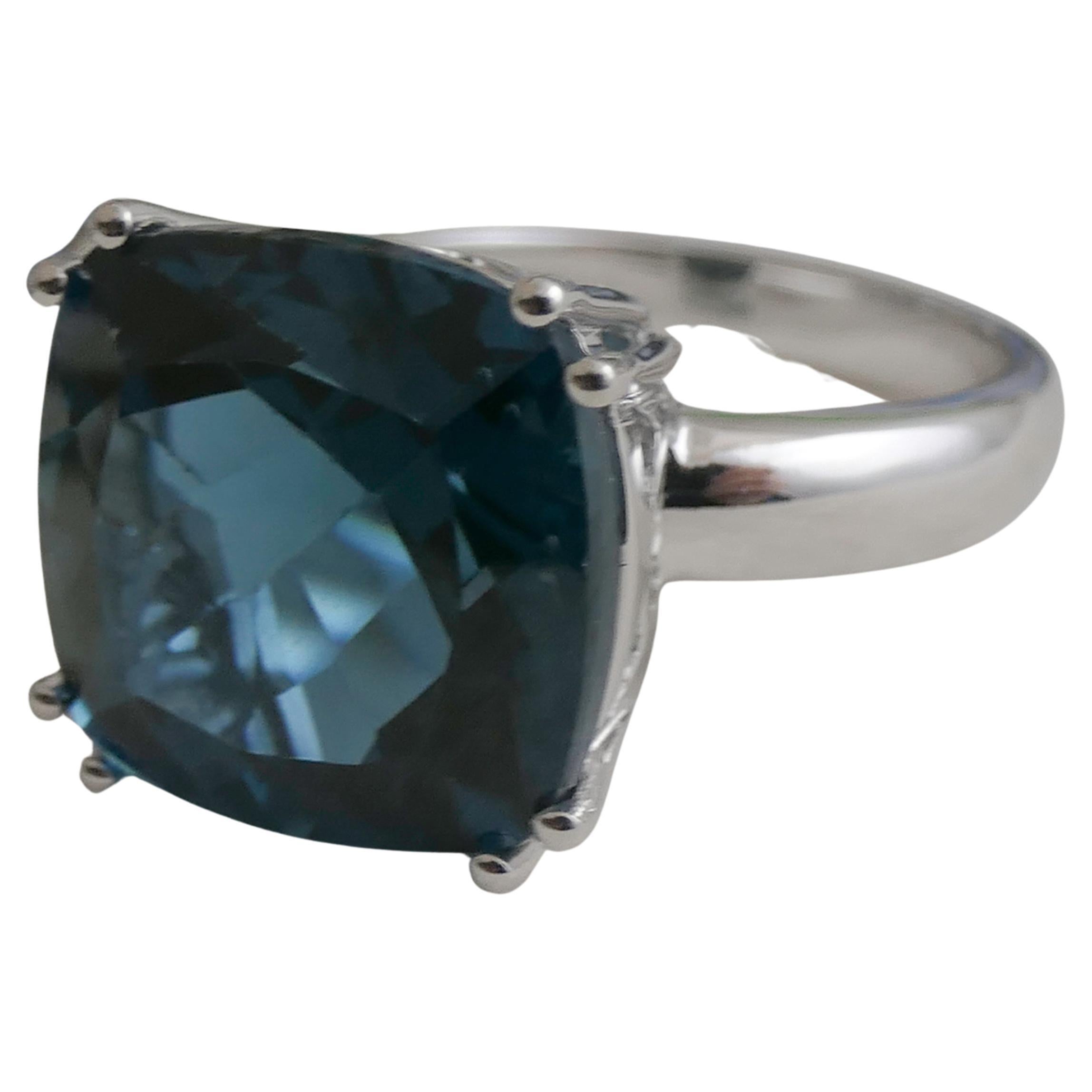 14mm London Blue Topaz Sterling Silver Cocktail Statement Ring