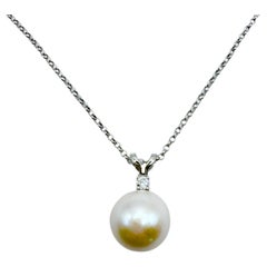 14mm Pearl Diamond pendant necklace 14KT gold 24" chain