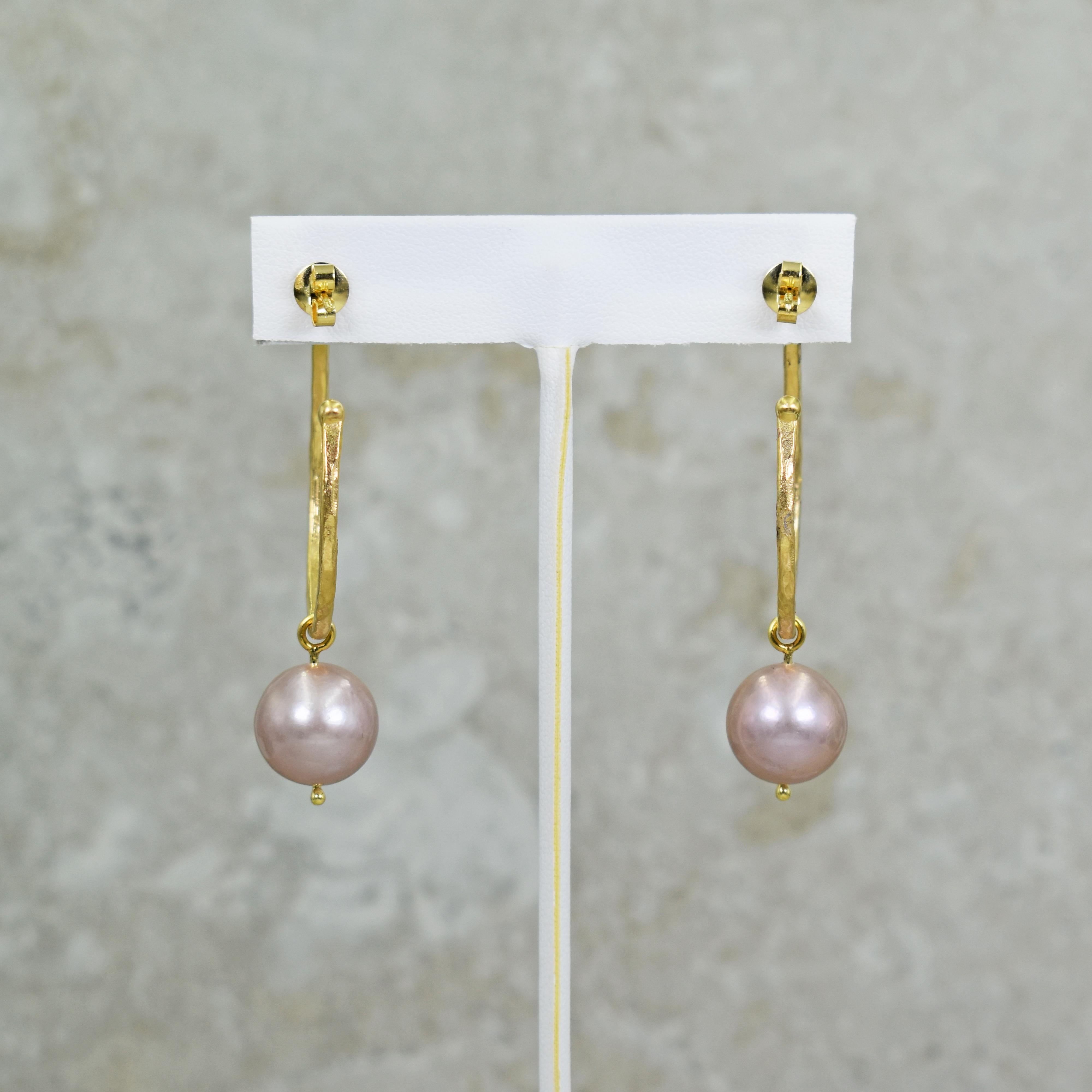 pink pearl hoop earrings