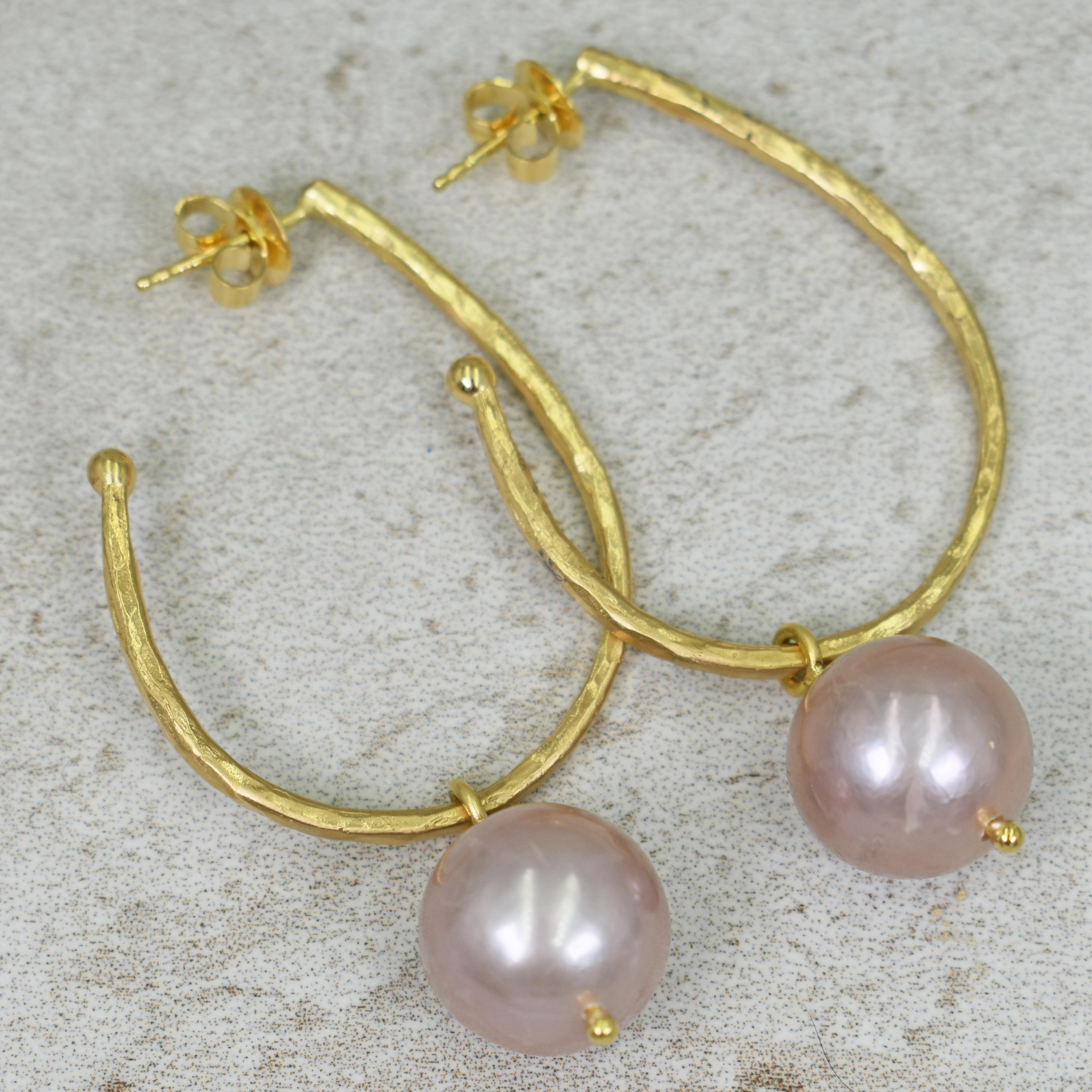 gold hoop earrings with pearl charm