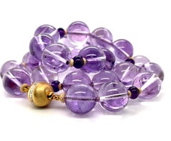 Round Amethyst Beaded Necklace, Amethyst, Yellow Gold Spacers & Clasp