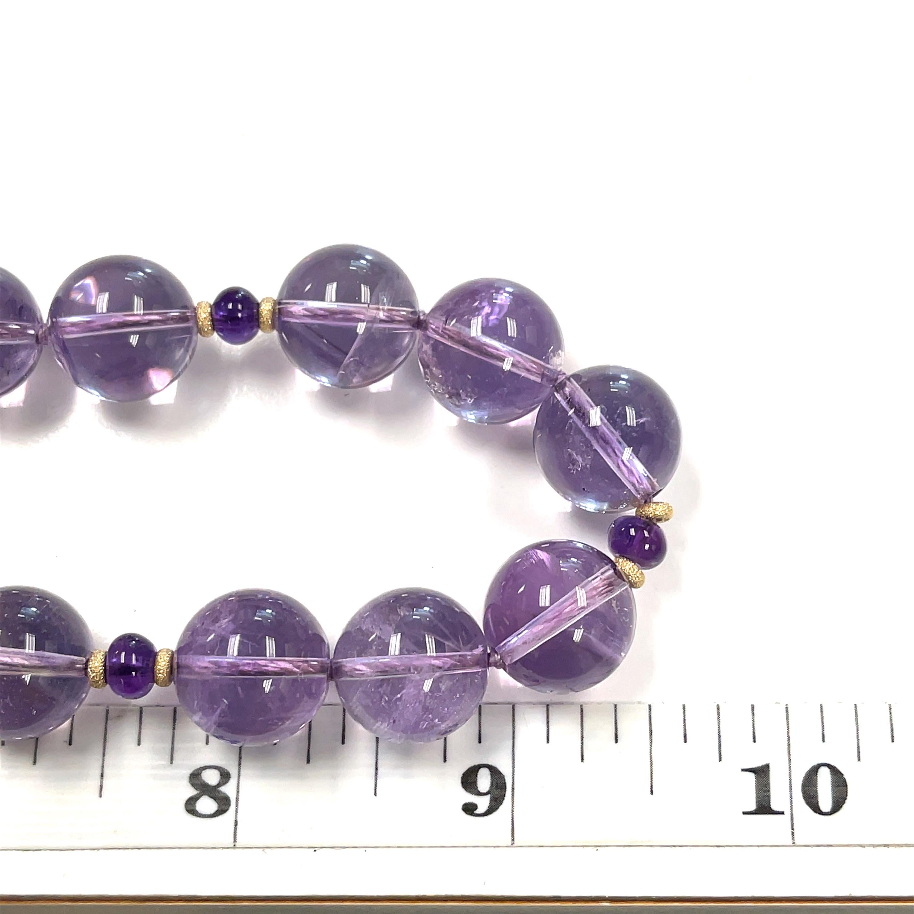 Women's Rose De France Amethyst Beaded Necklace with Diamond & Yellow Gold Accents For Sale