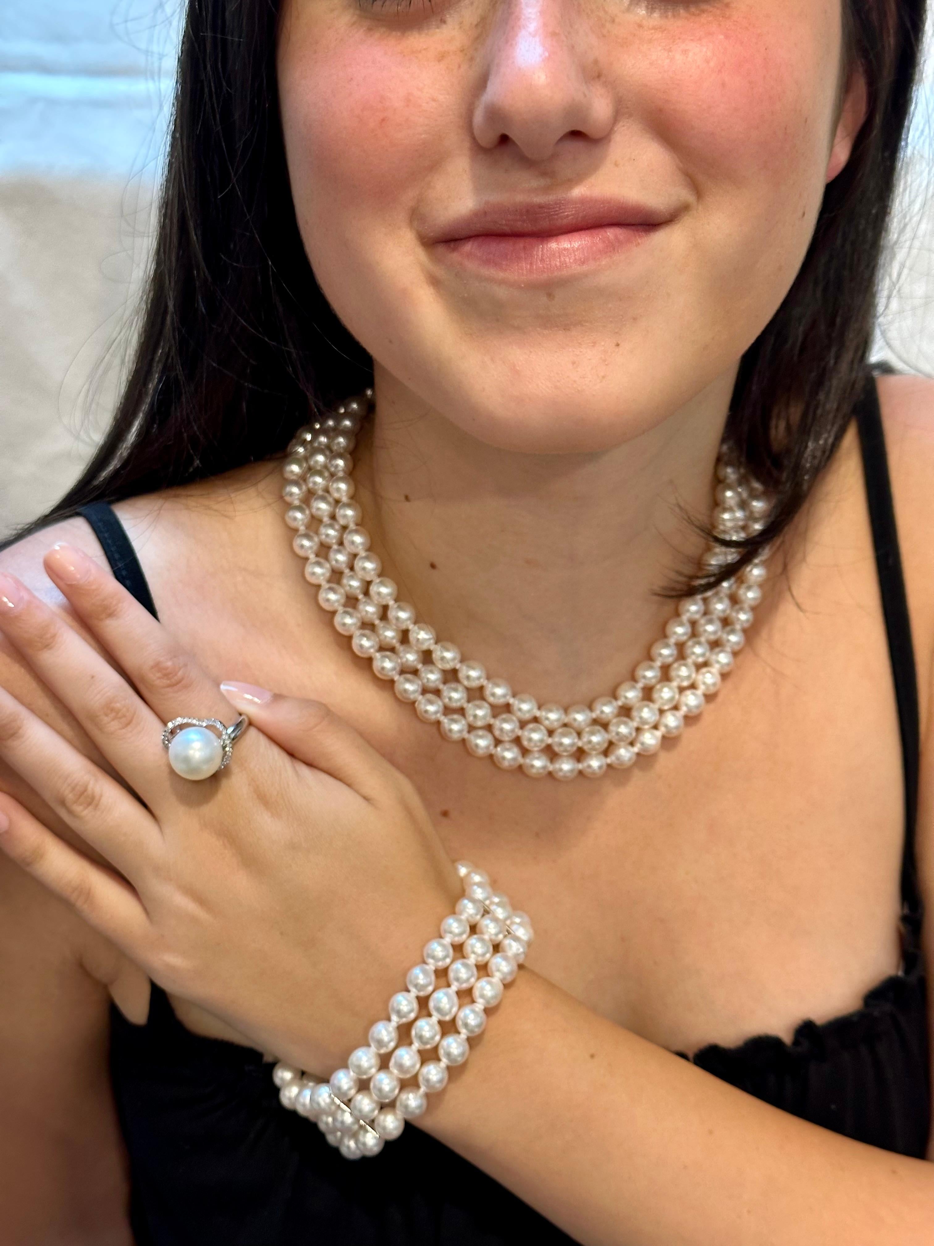 Bague cœur en or blanc 18 carats avec perles des mers du Sud rondes et diamants 14 mm, vintage en vente 13