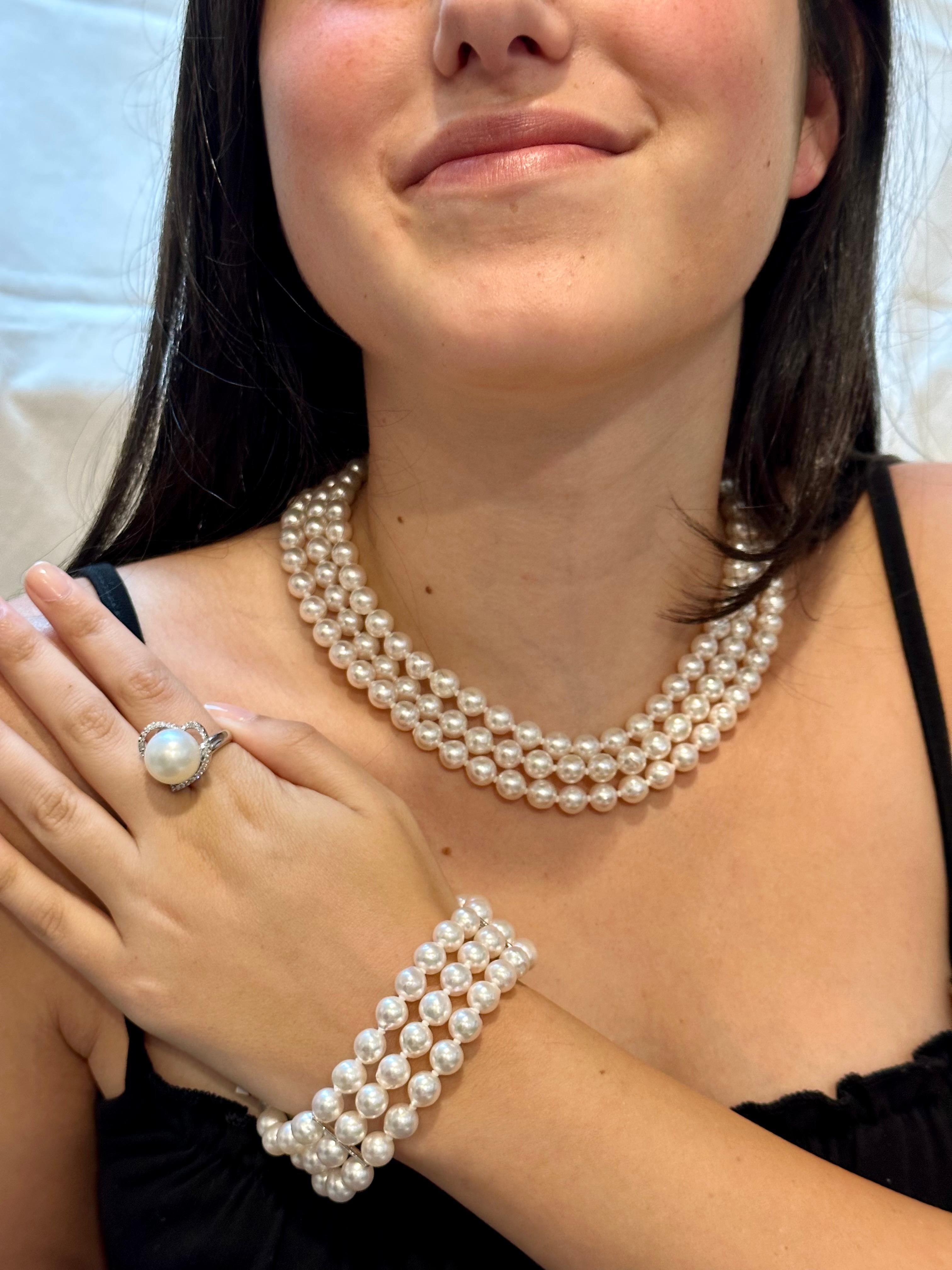 Bague cœur en or blanc 18 carats avec perles des mers du Sud rondes et diamants 14 mm, vintage en vente 14
