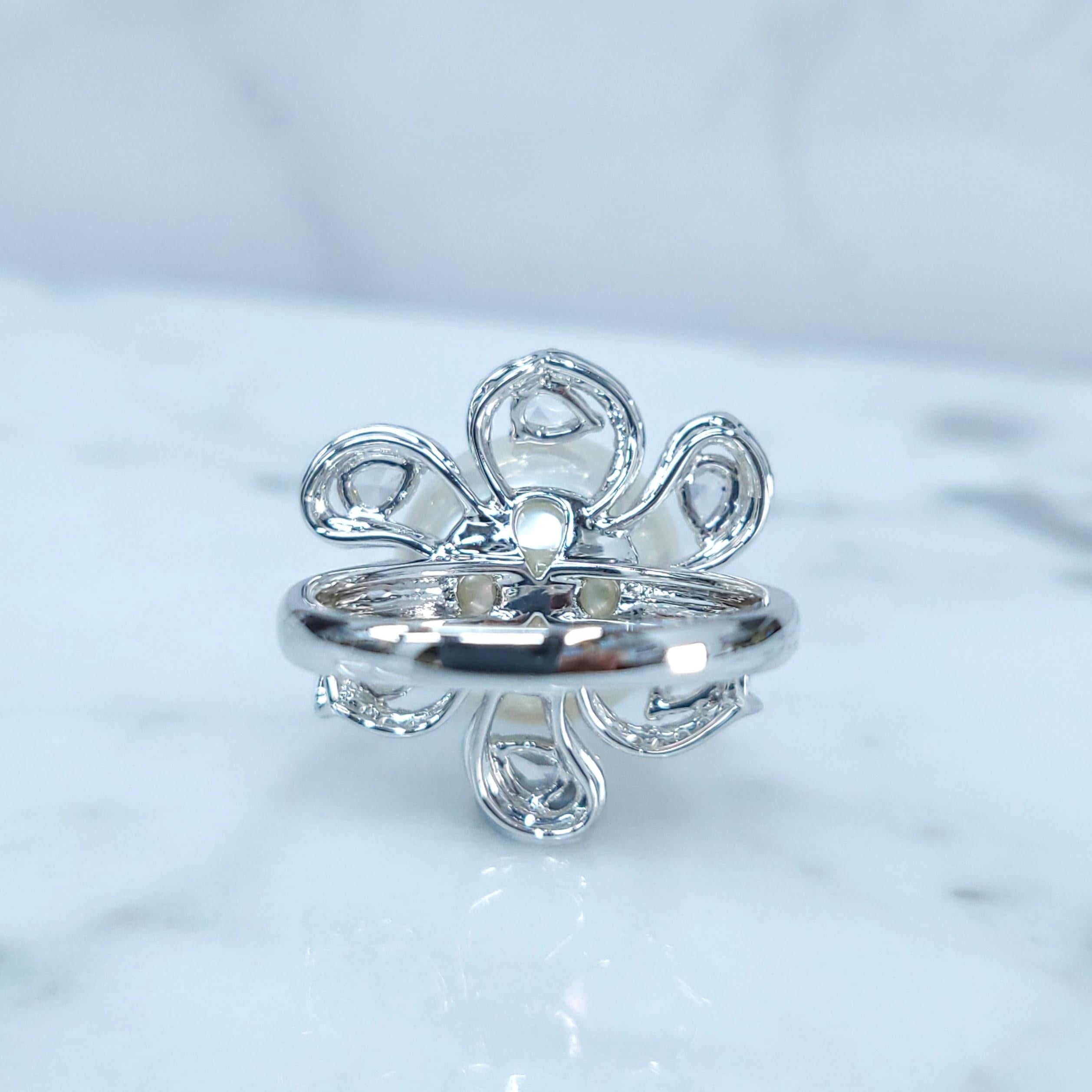 14mm South Sea Pearl & 0.96 Carats diamond Ring in 18K White Gold For Sale 2