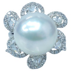 14mm South Sea Pearl & 0.96 Carats diamond Ring in 18K White Gold