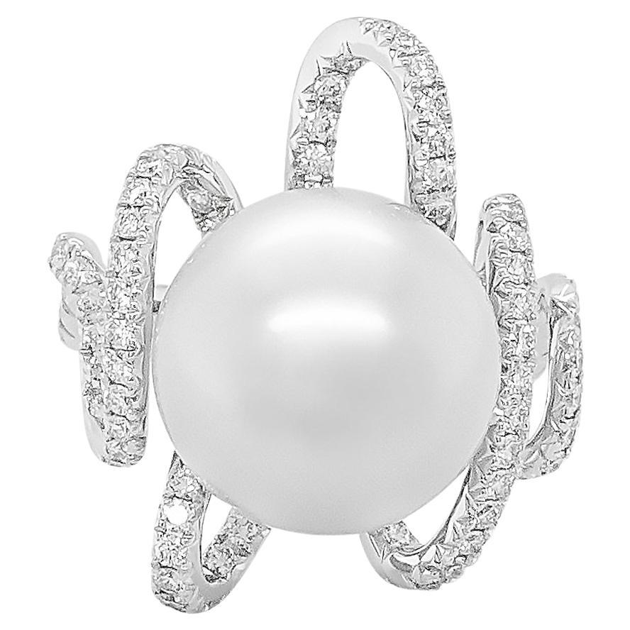South Sea Pearl and Diamond Cocktail Ring in 18k White Gold