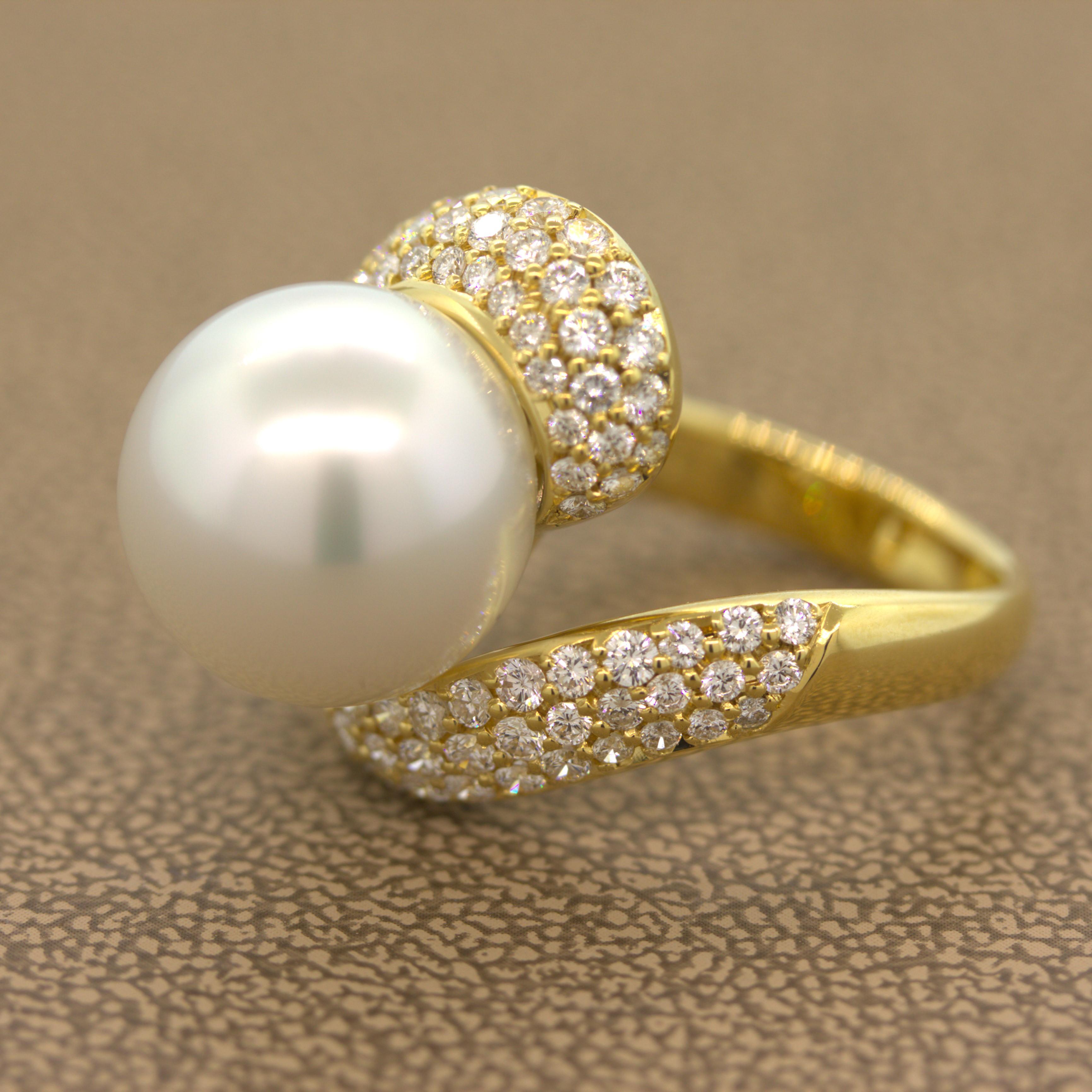 Cabochon South Sea Pearl Diamond Gold Ring For Sale