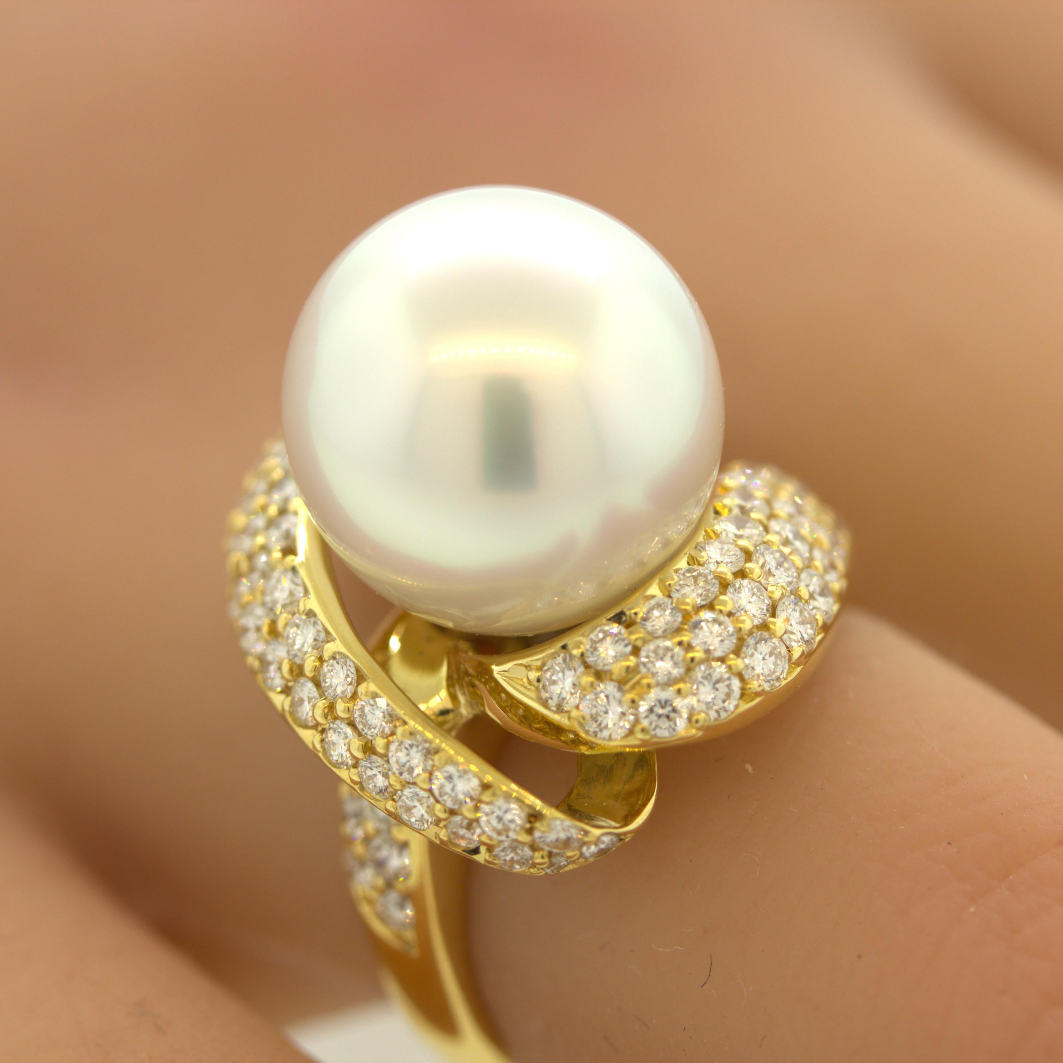 Women's South Sea Pearl Diamond Gold Ring For Sale