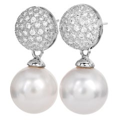 14mm Southsea Pearl Drop Earrings 18K White Gold Diamond