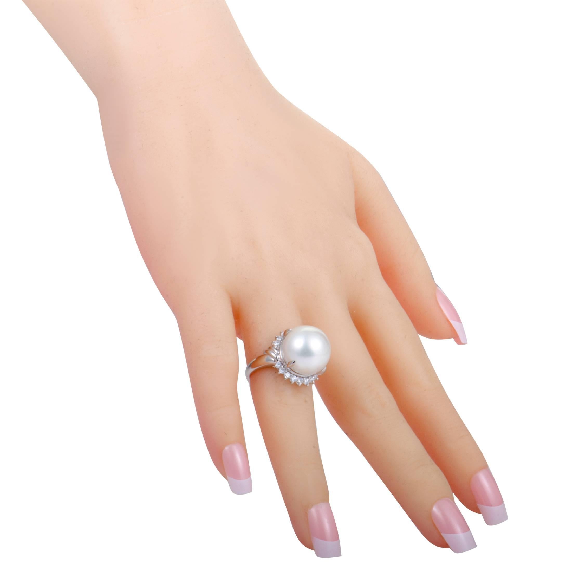 Women's White Pearl and Diamond Platinum Ring