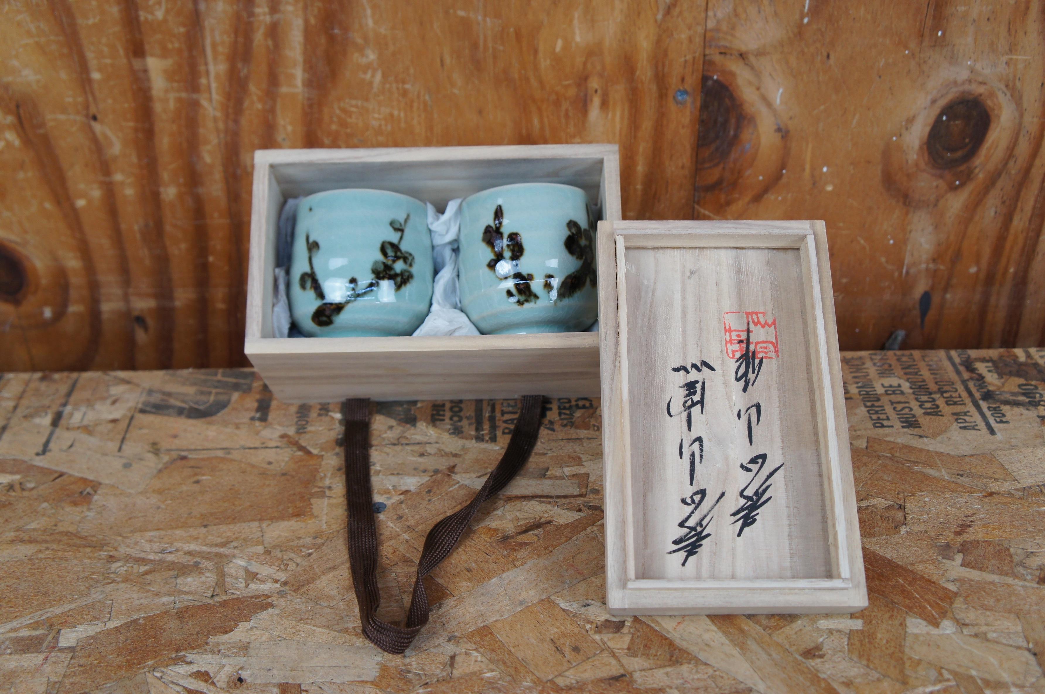 14pc Vintage Japanese Porcelain Tea Coffee Service Saki Cup Saucer Box Set 4