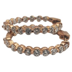 14R 2.89tw Diamante Redondo Natural In & Out Pendientes de Aros de una Garra Compartida